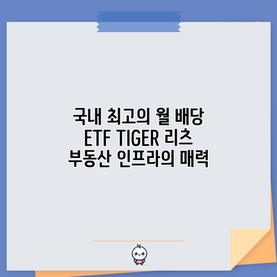 국내 최고의 월 배당 ETF: TIGER 리츠 부동산 인프라의 매력