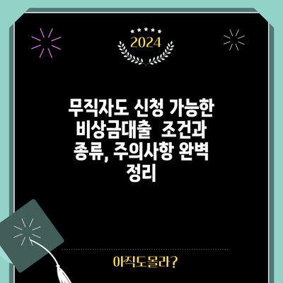 무직자도 신청 가능한 비상금대출 | 조건과 종류, 주의사항 완벽 정리