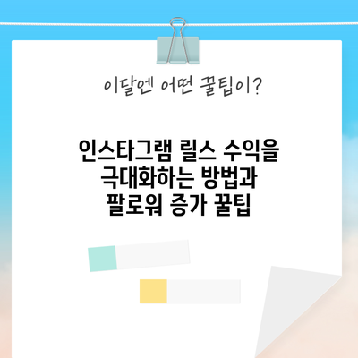 인스타그램 릴스 수익을 극대화하는 방법과 팔로워 증가 꿀팁